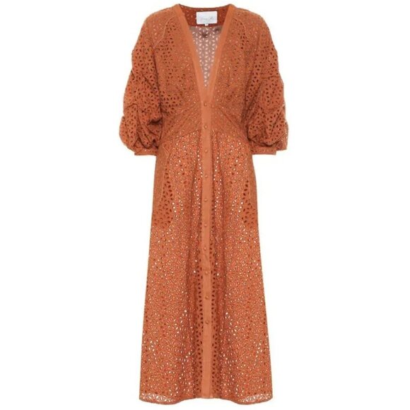 JOHANNA ORTIZ Magical Discipline Burnt Orange Eyelet Cotton Dress Size US 2 NWT - Picture 3 of 12